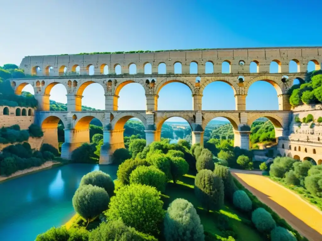 Acueducto Romano: imponente ingeniería hidráulica antigua en Pont du Gard, Francia