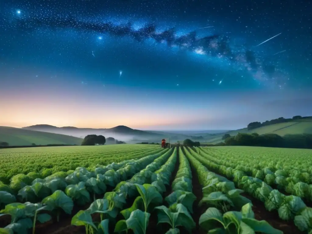 Un agricultor estudia el cielo nocturno, conectando constelaciones con la agricultura