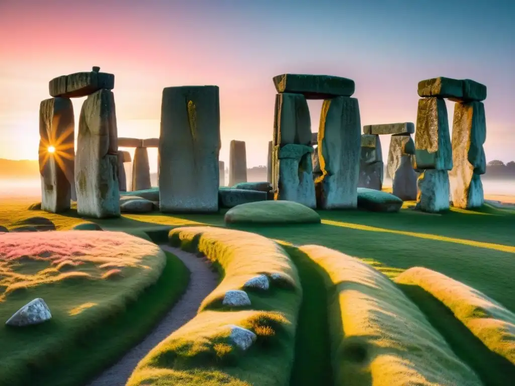 Amanecer en Stonehenge con alineaciones astronómicas en construcción monumentos antiguos