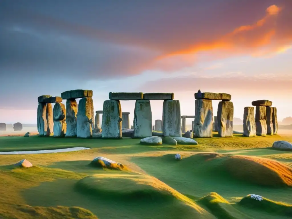 Un amanecer místico en Stonehenge, mostrando la resurrección digital y sus misterios ancestrales