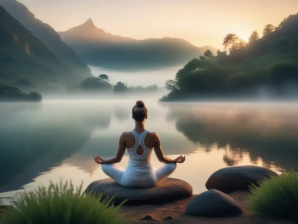 Un amanecer sereno en la naturaleza, practicando Yoga Kundalini junto al lago