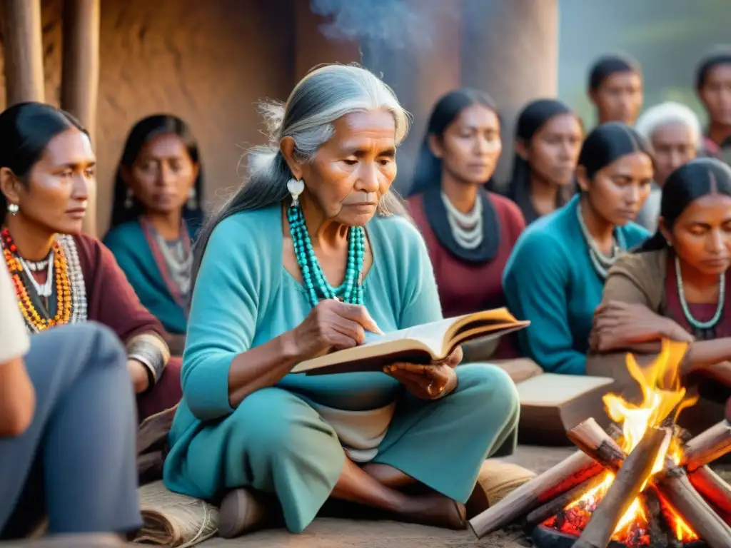 Anciana indígena comparte historias junto a grupo multicultural en intercambio de tradiciones orales culturas