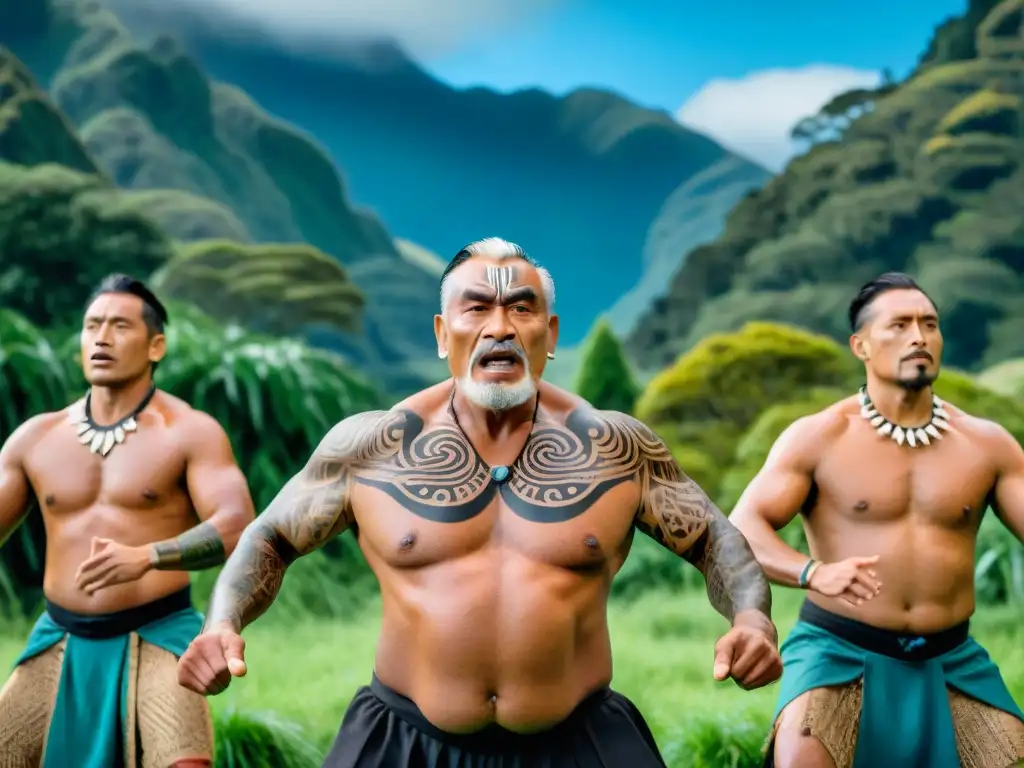 Un anciano Maorí realiza un haka en un bosque de Nueva Zelanda