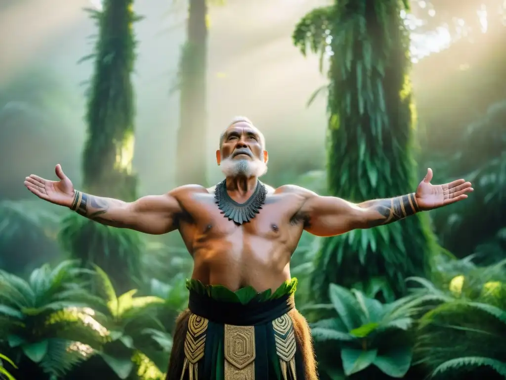 Un anciano maorí realiza un poderoso ritual haka en los bosques de Nueva Zelanda