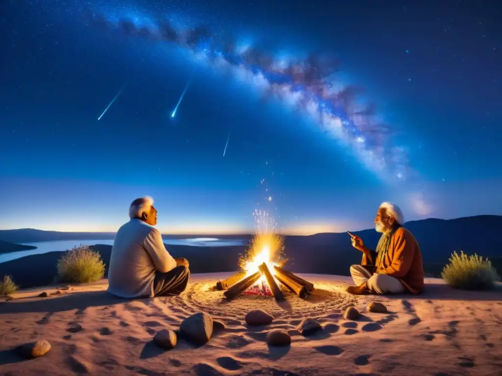 Ancianos aborígenes interpretan el cielo nocturno con ancestros alrededor de fogata