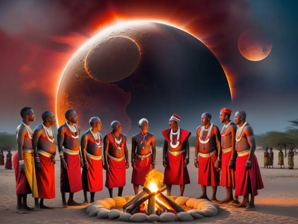 Ancianos de tribu africana danzando en eclipse lunar: misticismo y significado eclipses cosmología africana