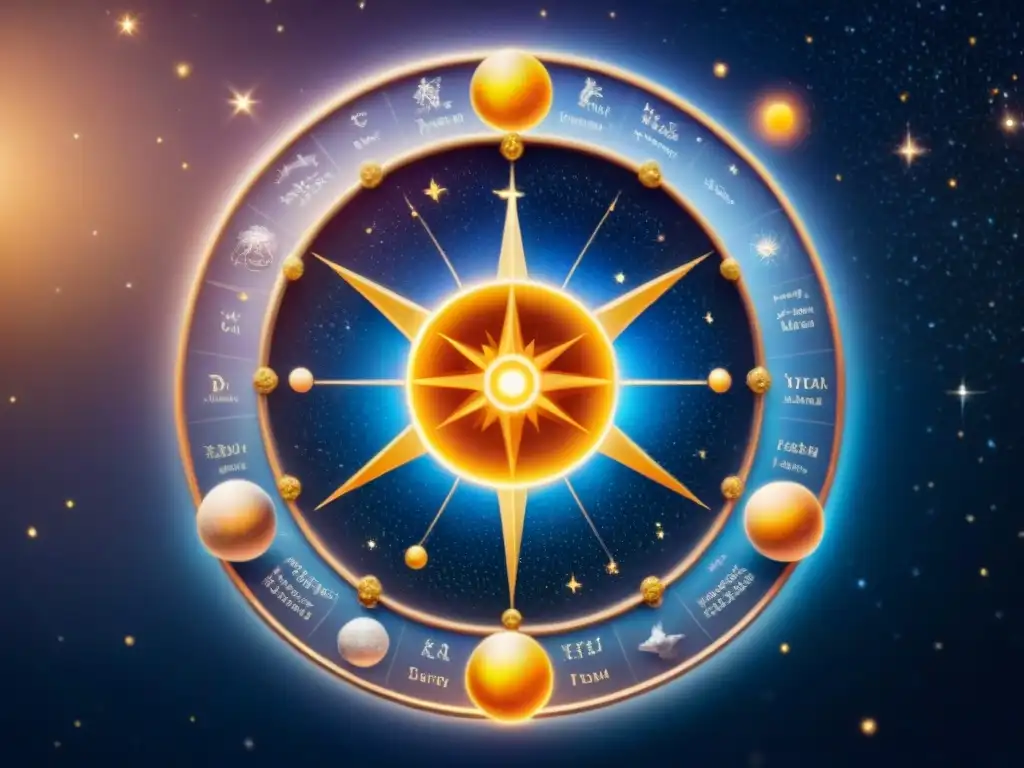 Una antigua guía de astrología con signos y constelaciones detalladas sobre un cielo estrellado