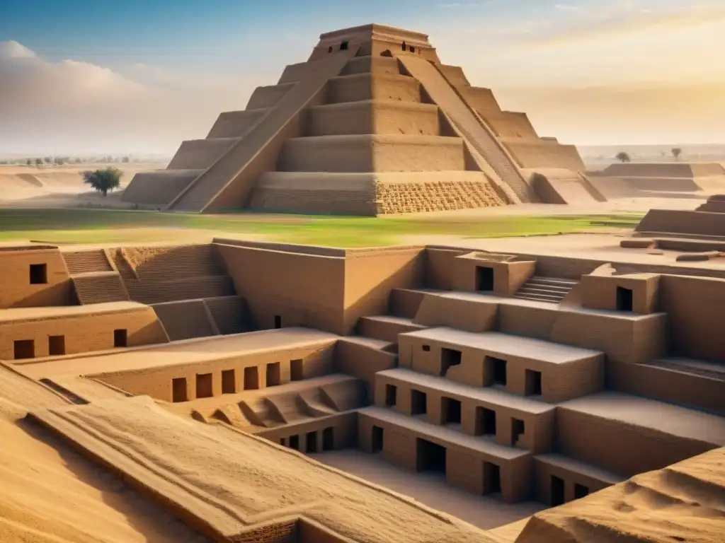 Antigua Ziggurat de Ur en la misteriosa Mesopotamia, con terrazas y ladrillos de barro