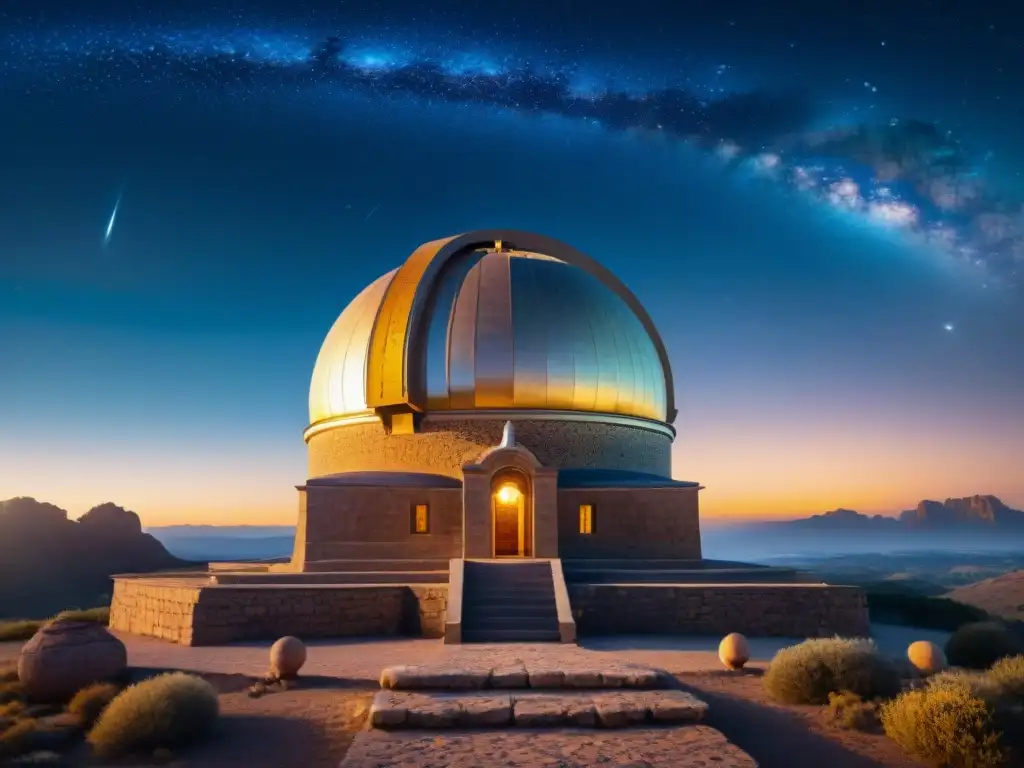 Una antigua observatorio astronómico en la noche estrellada, evocando la conexión entre la astrología antigua y el poder predictivo