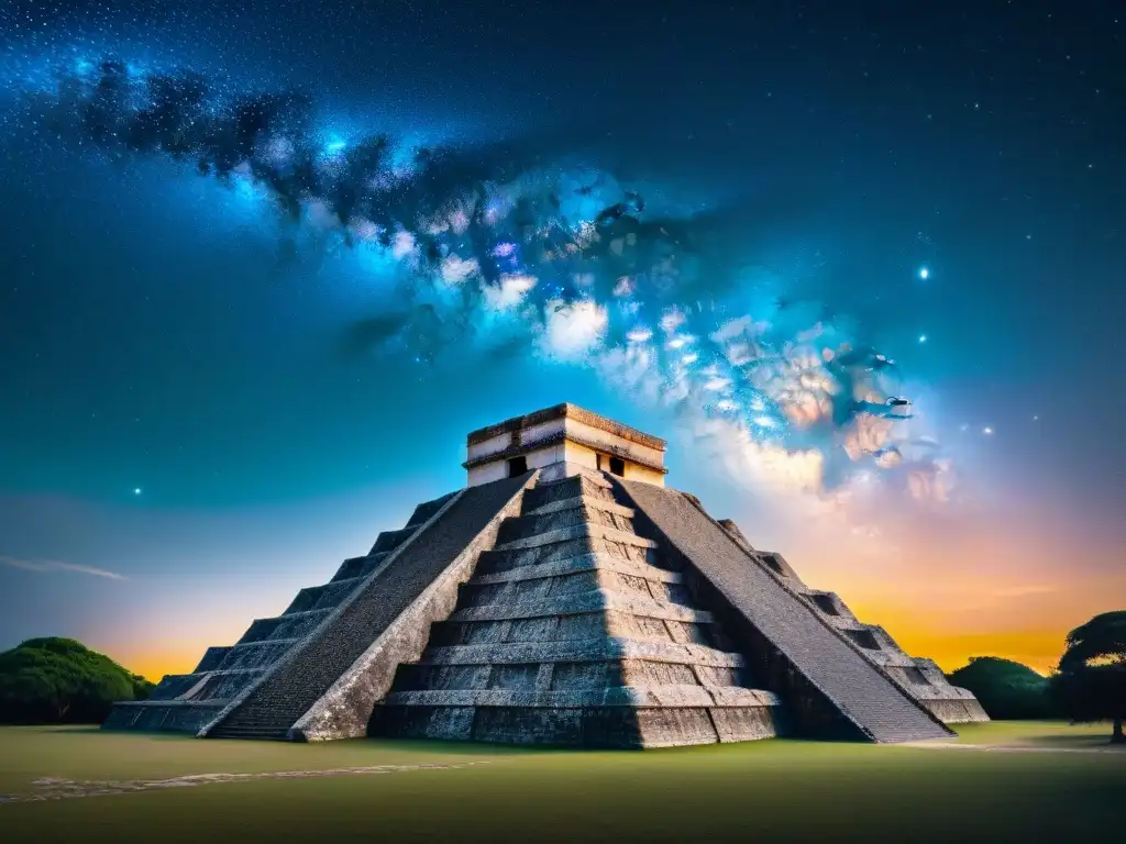 Una antigua observatorio maya bajo un cielo estrellado, revelando los misterios del cielo nocturno