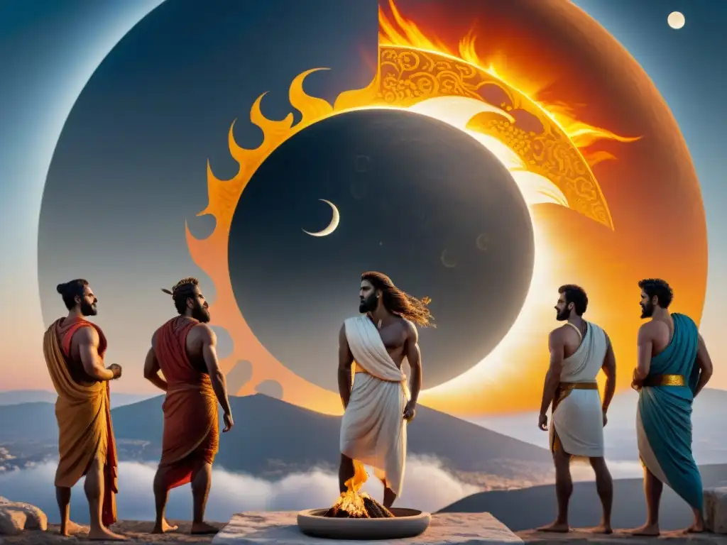 Antigua pintura griega en cerámica de un eclipse solar