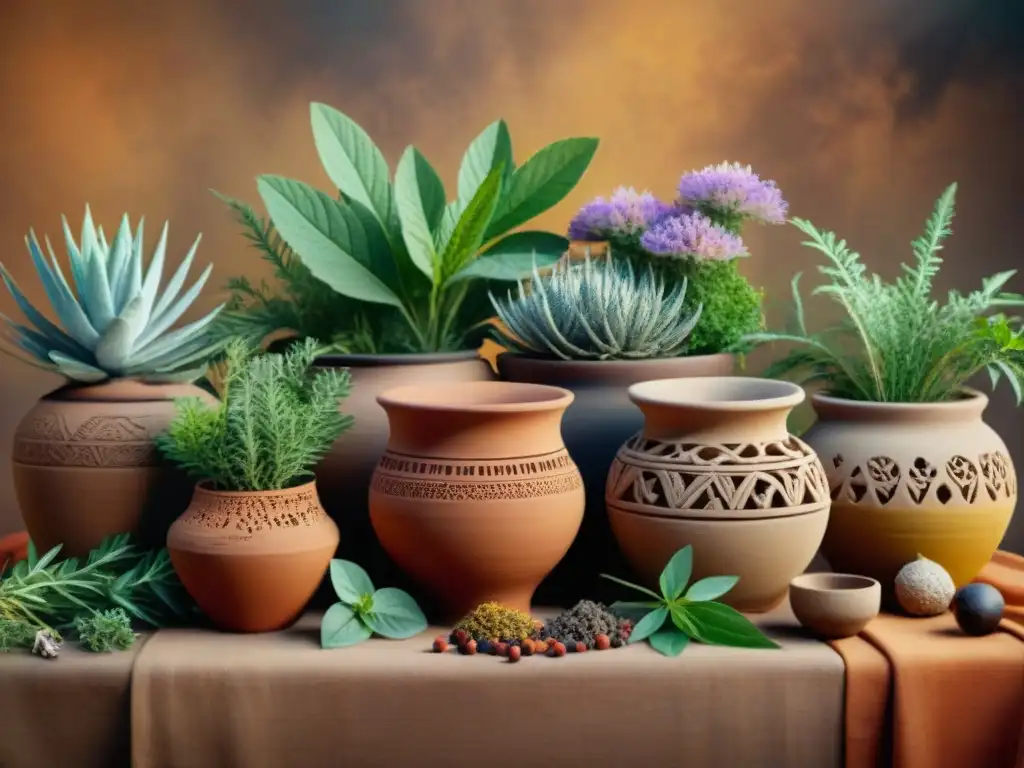 Antiguas vasijas de hierbas aromáticas: aromaterapia ancestral Descubre la antigua práctica de la aromaterapia en civilizaciones antiguas con vasijas de barro y hierbas aromáticas