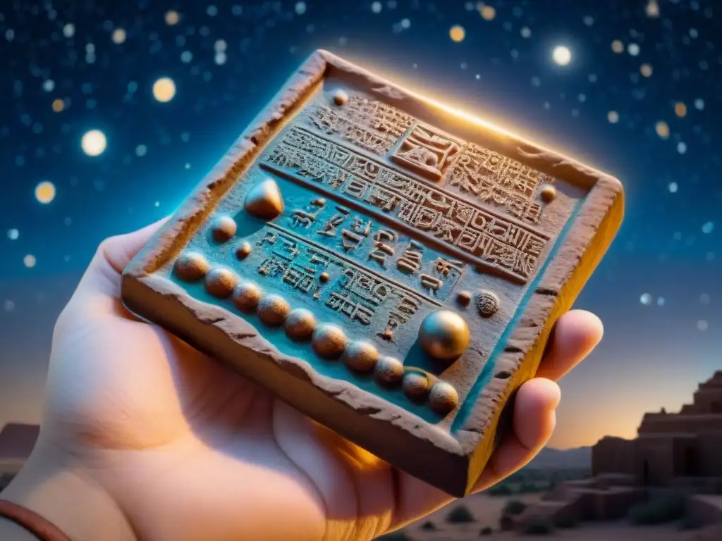 Antigua tableta de arcilla con inscripciones cuneiformes sobre observaciones celestiales y predicciones astrológicas en Babilonia