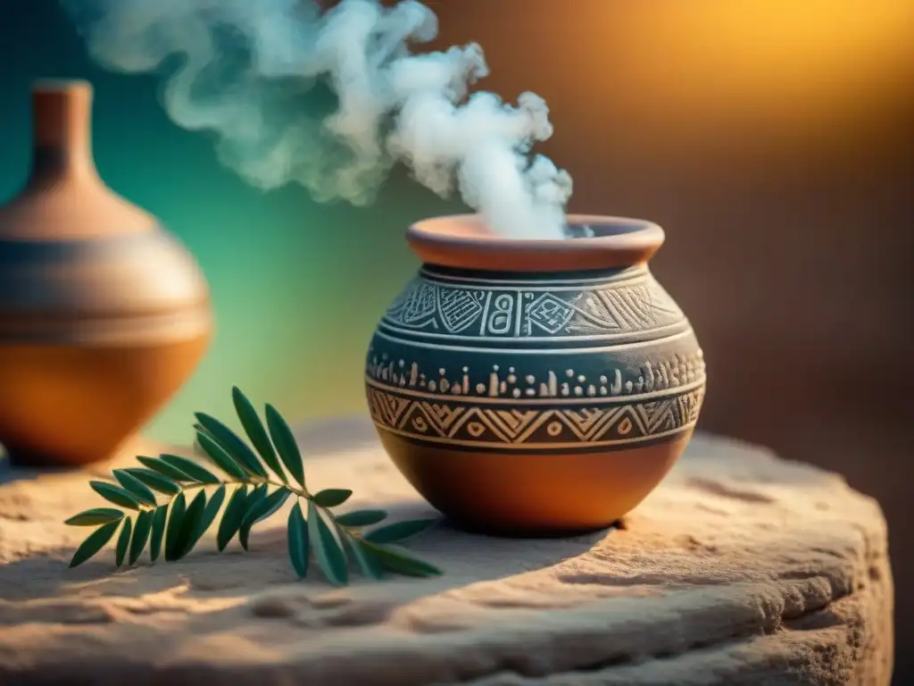 Antiguo jarro de arcilla con aceites esenciales fragantes Antigua vasija de barro con esencias aromáticas, revelando secretos de aromaterapia en civilizaciones antiguas