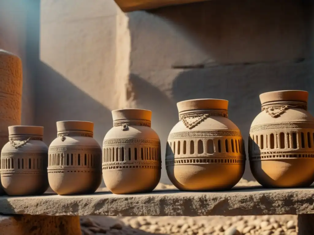 Antiguas baterías de Bagdad: Detalle de ruinas antiguas con intrincadas jaras de arcilla y restos de cableado