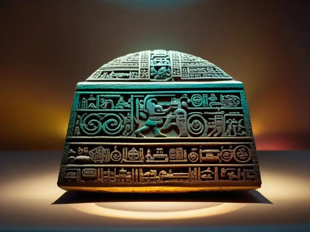 Antiguo arte maya iluminado en exposición de civilizaciones antiguas