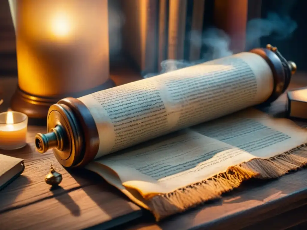 Antiguo pergamino iluminado por luz dorada en sala de archivos, rodeado de textos apócrifos cristianismo historia oculta