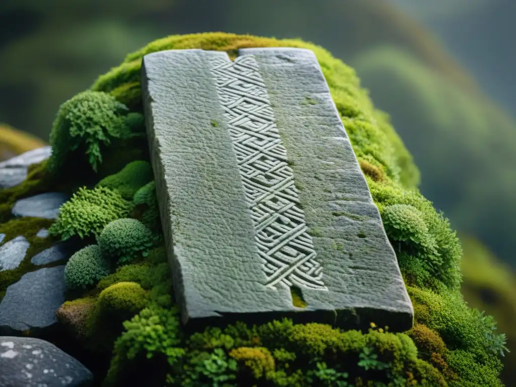 Un antiguo pórtico de piedra con escritura celta Ogham, mostrando su significado ancestral y místico