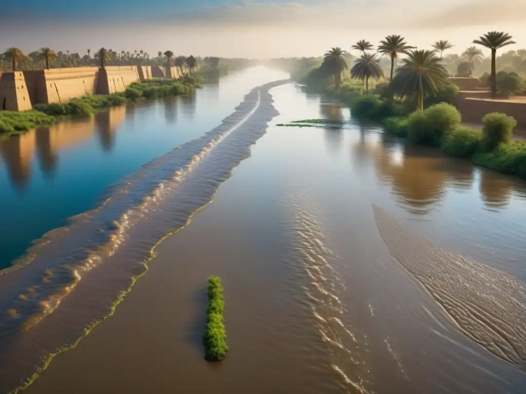 Inundación del Nilo: Cultura y Fertilidad Egipcias Antiguo relieve egipcio de la misteriosa inundación del Nilo, con detalles simbólicos de fertilidad y prosperidad
