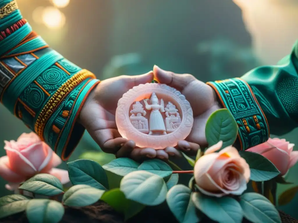 Antiguo ritual maya con cuarzo rosa en la ceremonia