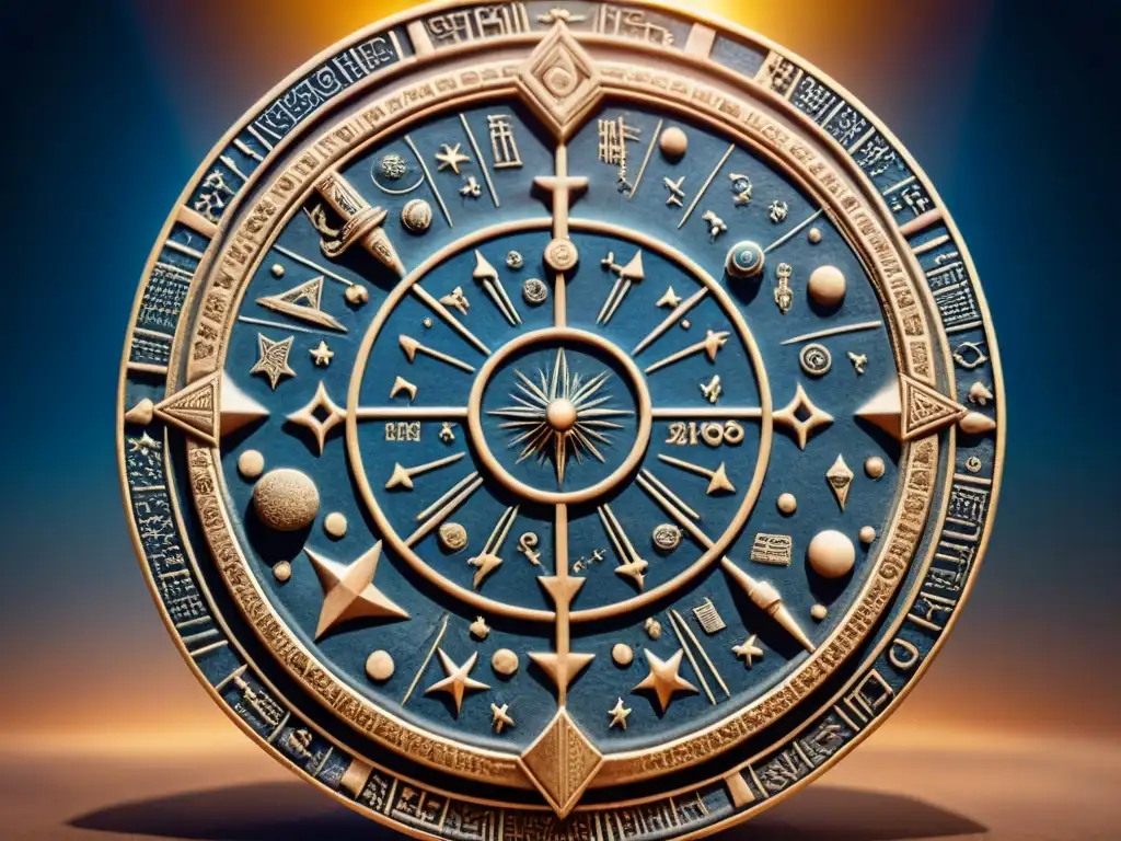 Antiguo tablet de arcilla babilónico con mapa celestial detallado, mostrando la astrología en civilizaciones antiguas