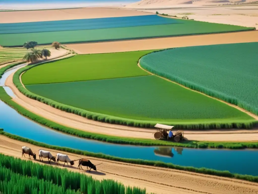 Antiguos agricultores egipcios trabajando en los fértiles campos del valle del Nilo