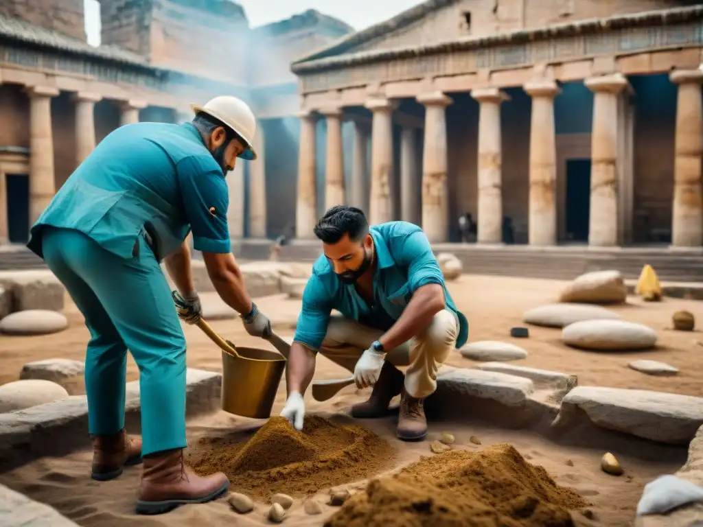 Arqueólogos excavando Tesoro de Priamo en ciudad legendaria