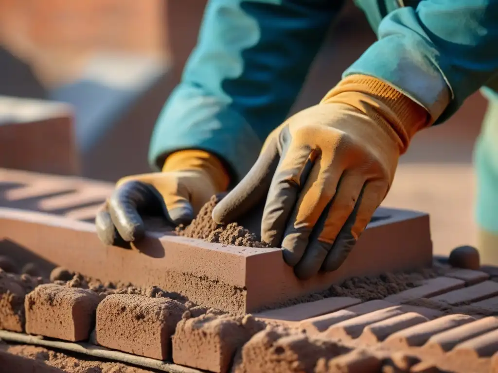 Artesano moldeando adobe húmedo con destreza: técnica milenaria de construcción