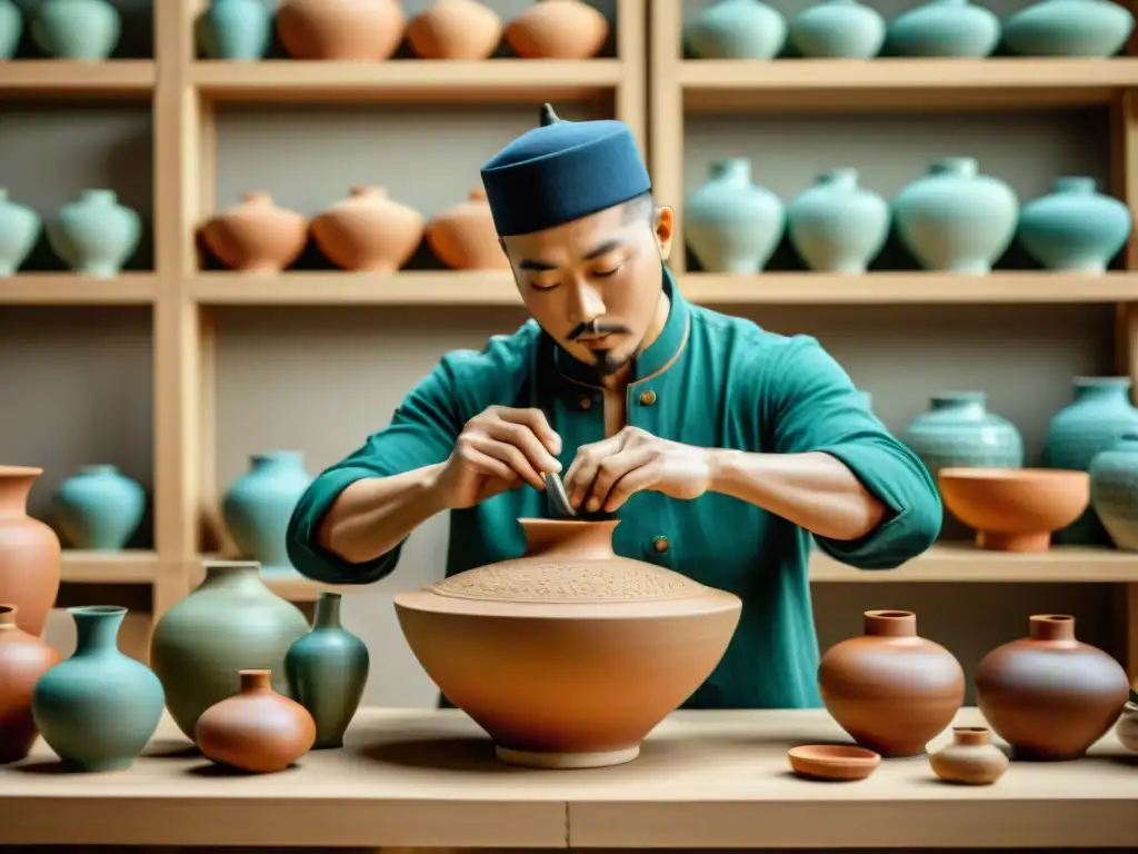 Un artista contemporáneo de cerámica recrea una vasija de la Dinastía Han, fusionando tradición y modernidad