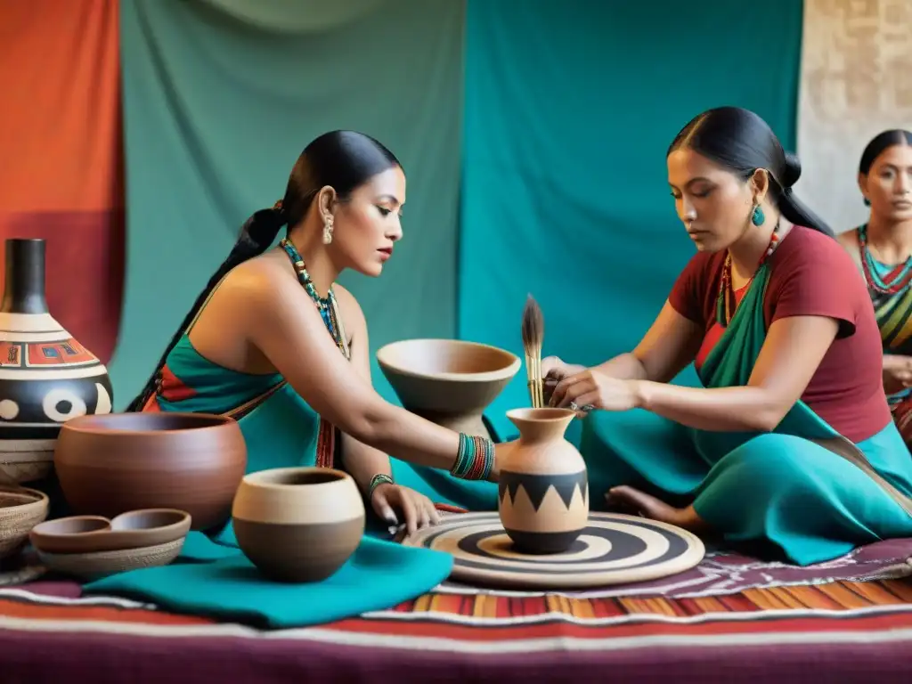 Artistas en Mesoamérica crean interpretaciones modernas de arte antiguo, rodeados de textiles y cerámica tradicional