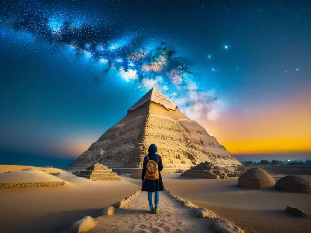 Astronomía en ceremonias antiguas: noche estrellada sobre las Pirámides de Giza, conexión cósmica