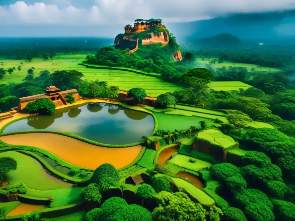 Explora la belleza de los Jardines de Agua de Sigiriya, destacando la ingeniería hidráulica del Palacio en las nubes Sigiriya