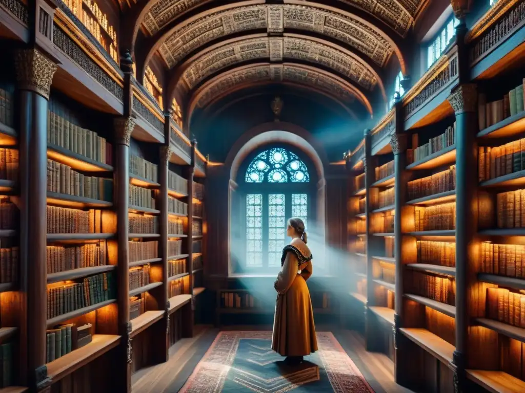 Una biblioteca eslava misteriosa: manuscritos antiguos y detalles en la penumbra