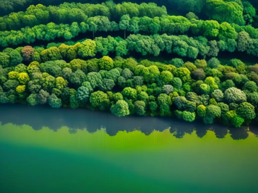 Un bosque celta antiguo, denso y místico, con árboles verdes entrelazados como piezas de rompecabezas