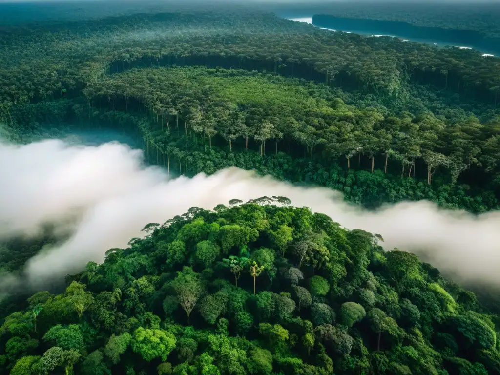 Un bosque denso de la Amazonía, revelando una red de árboles verdes