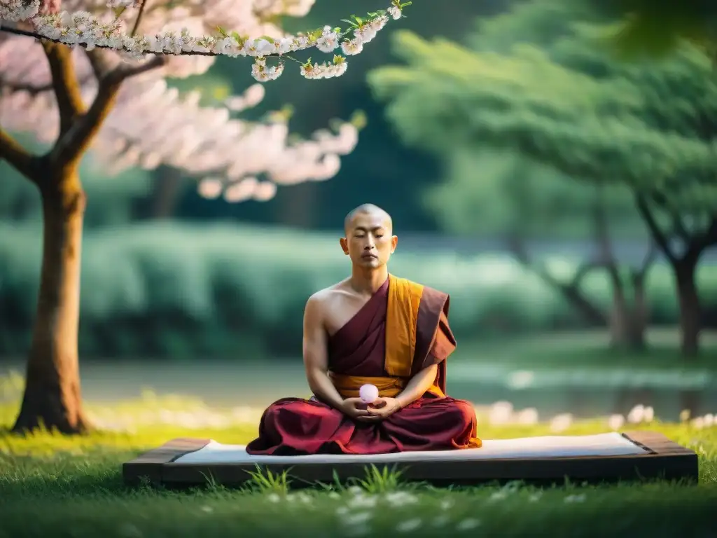 Budista meditando en la naturaleza con técnicas de paz interior