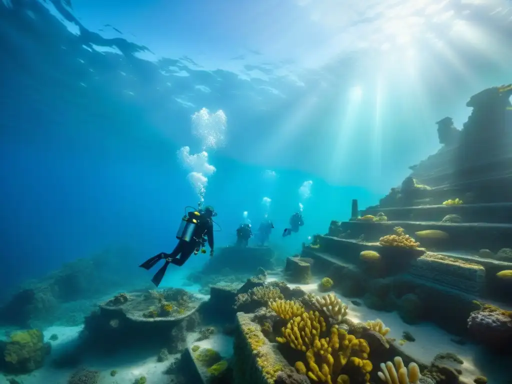 Búsqueda submarina en la ciudad perdida de Atlantis: exploradores bajo el mar descubren ruinas antiguas y misteriosas inscripciones