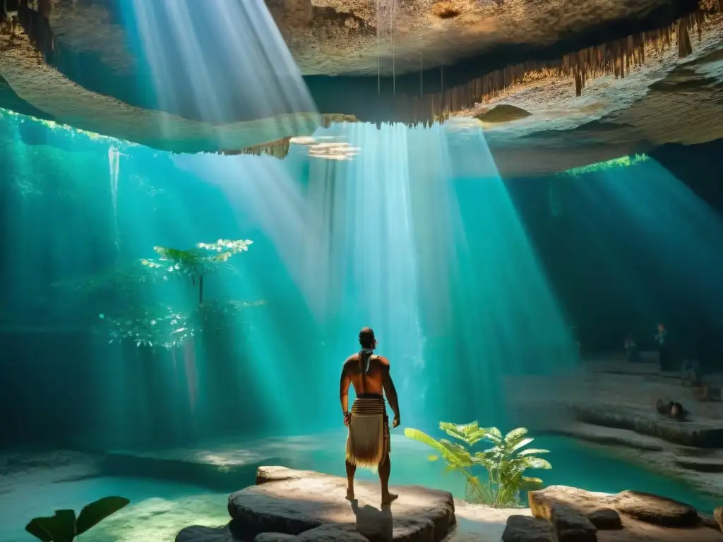 Exploración en cenote sagrado maya, arqueólogos en admiración por la conexión con el inframundo