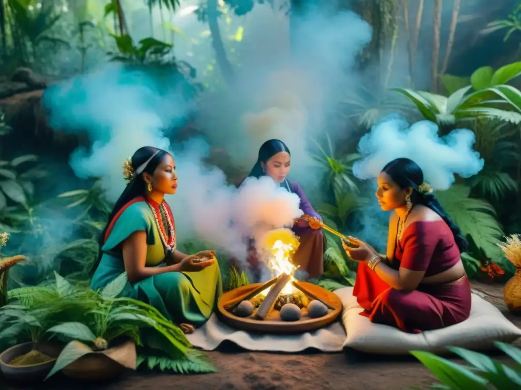 Ceremonia de curación tradicional con sanadores indígenas en la selva exuberante