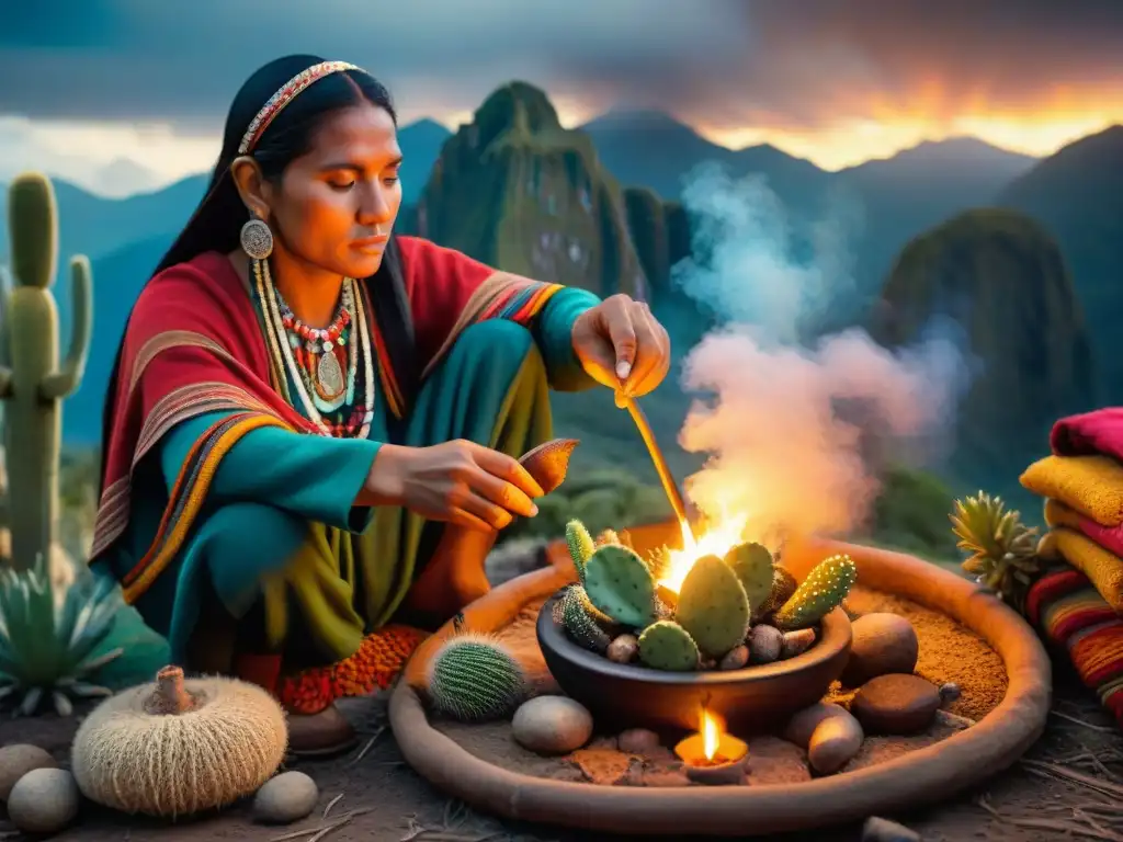 Un chamán andino prepara una ancestral infusión de cactus San Pedro, en un ritual con drogas psicodélicas espiritualidad precolombina