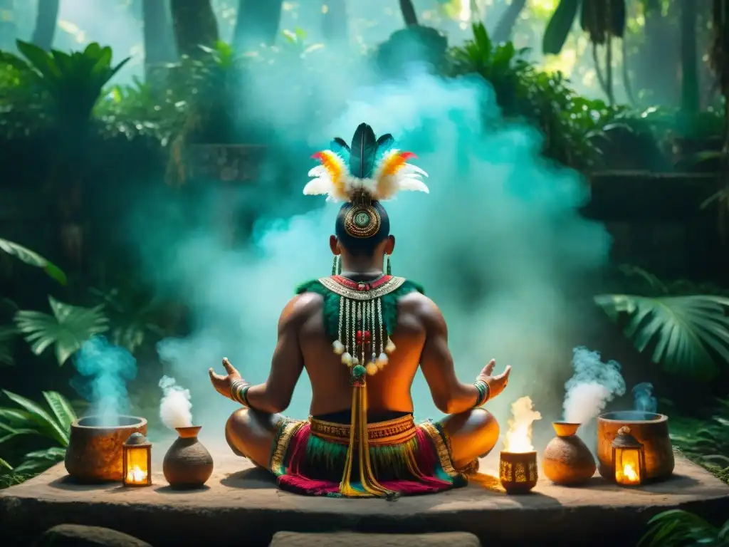 Un chamán maya realiza un ritual espiritual en la exuberante selva de Yucatán