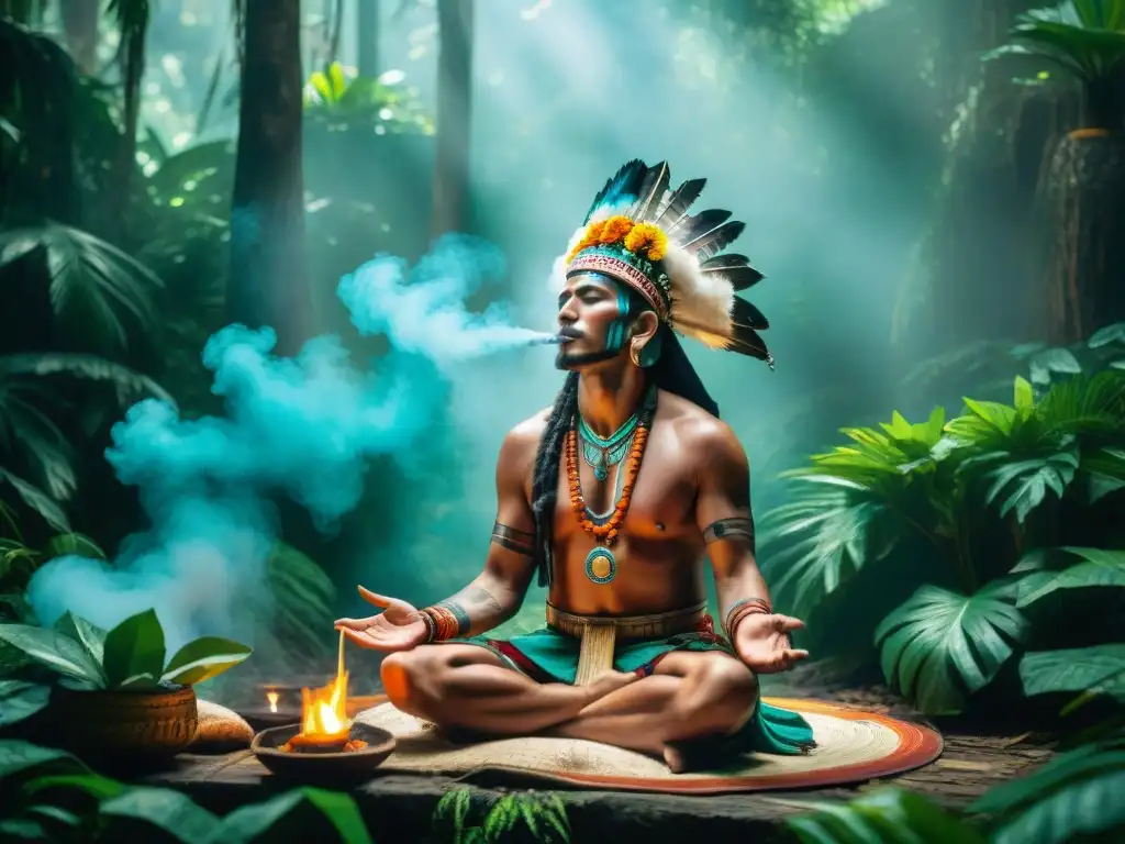 Un chamán maya realiza rituales espirituales para sanación en la exuberante selva