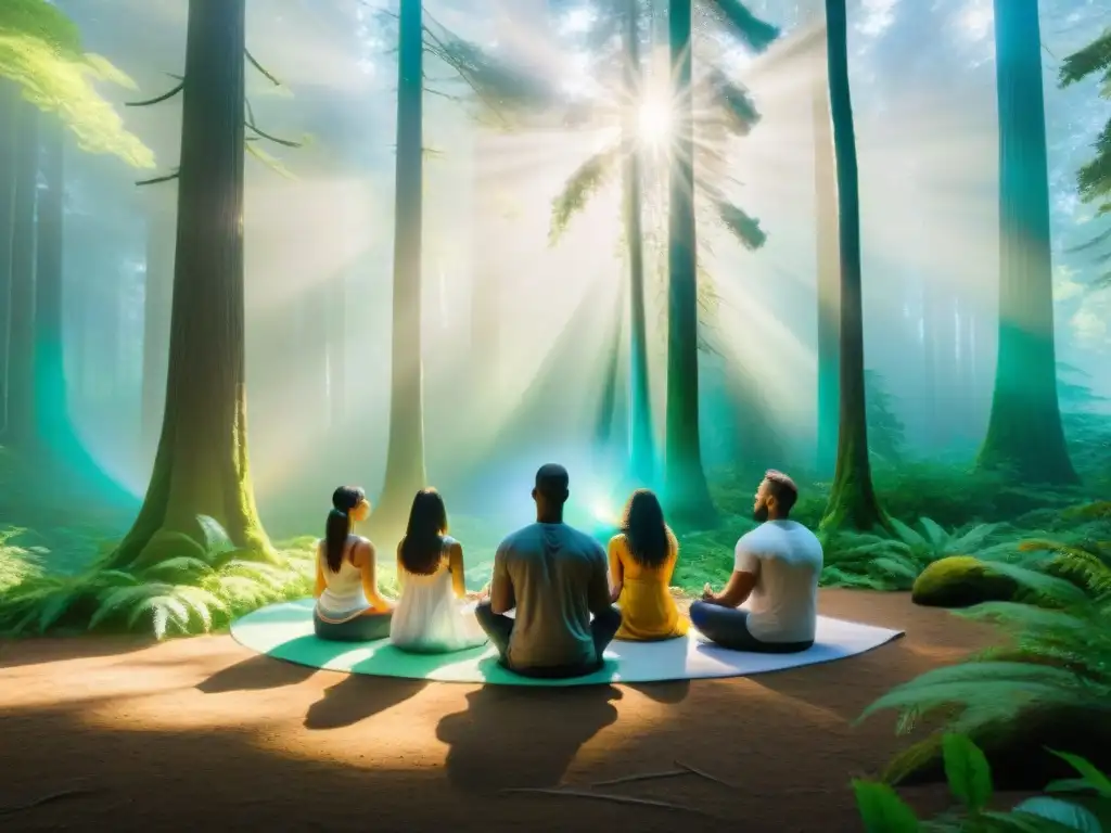 Un círculo de meditación con cristales en el bosque: energía y armonía en neopaganismo