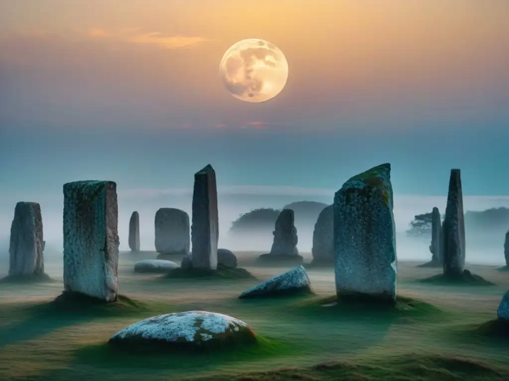 Un círculo de piedras antiguo bañado por la luz plateada de la Luna