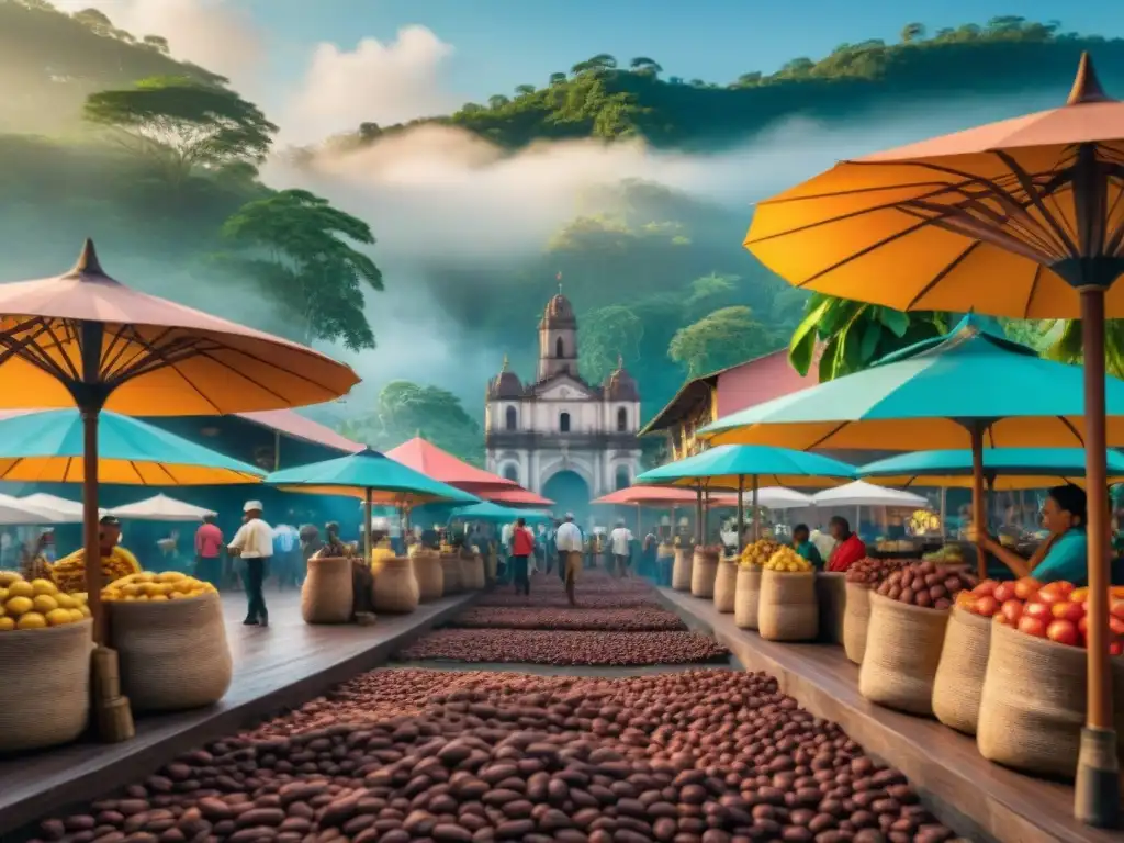 Colorido mercado de cacao en ciudad latinoamericana