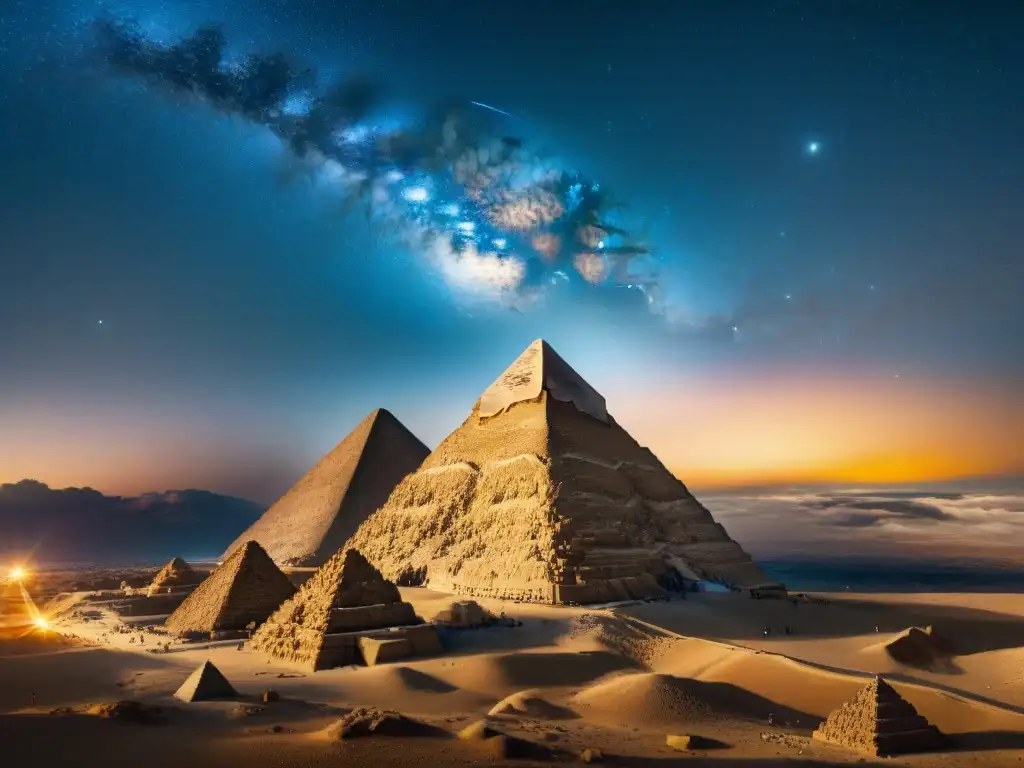 Orion sobre la Gran Pirámide: Misterio astronómico en Egipto La constelación de Orión sobre las Pirámides de Giza durante rituales de iniciación en civilizaciones antiguas