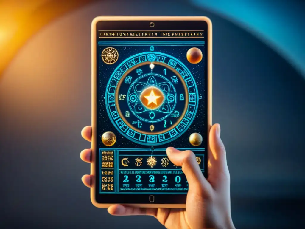 Contraste entre astrología antigua en era digital: tablilla de piedra vs