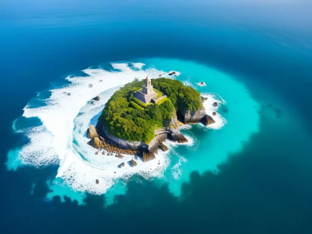 Costa rocosa de Isla de Sacrificios, Veracruz, con olas chocando y aguas turquesas