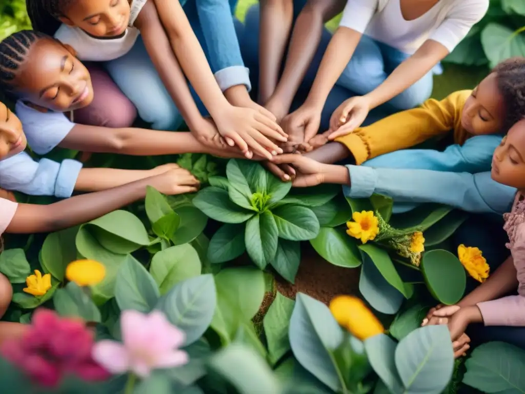 Crianza de niños conscientes en armonía espiritual, unidos en paz y serenidad entre la naturaleza