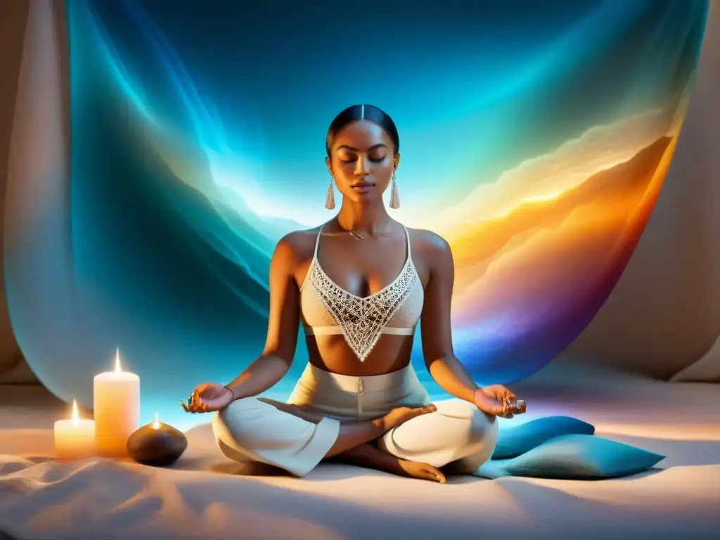 Meditación con cristales programados para sanación personal en ambiente sereno